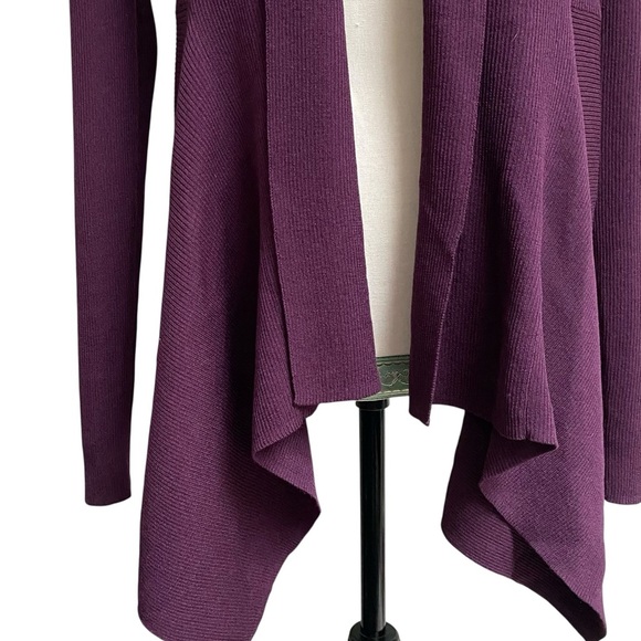 Express Purple Ribbed Open Front Long Cardigan Shawl Collar Size Small - Picture 3 of 13